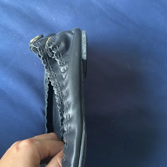 Tory Burch Black Leather Flats with Gold Accents - Picture 3 of 6